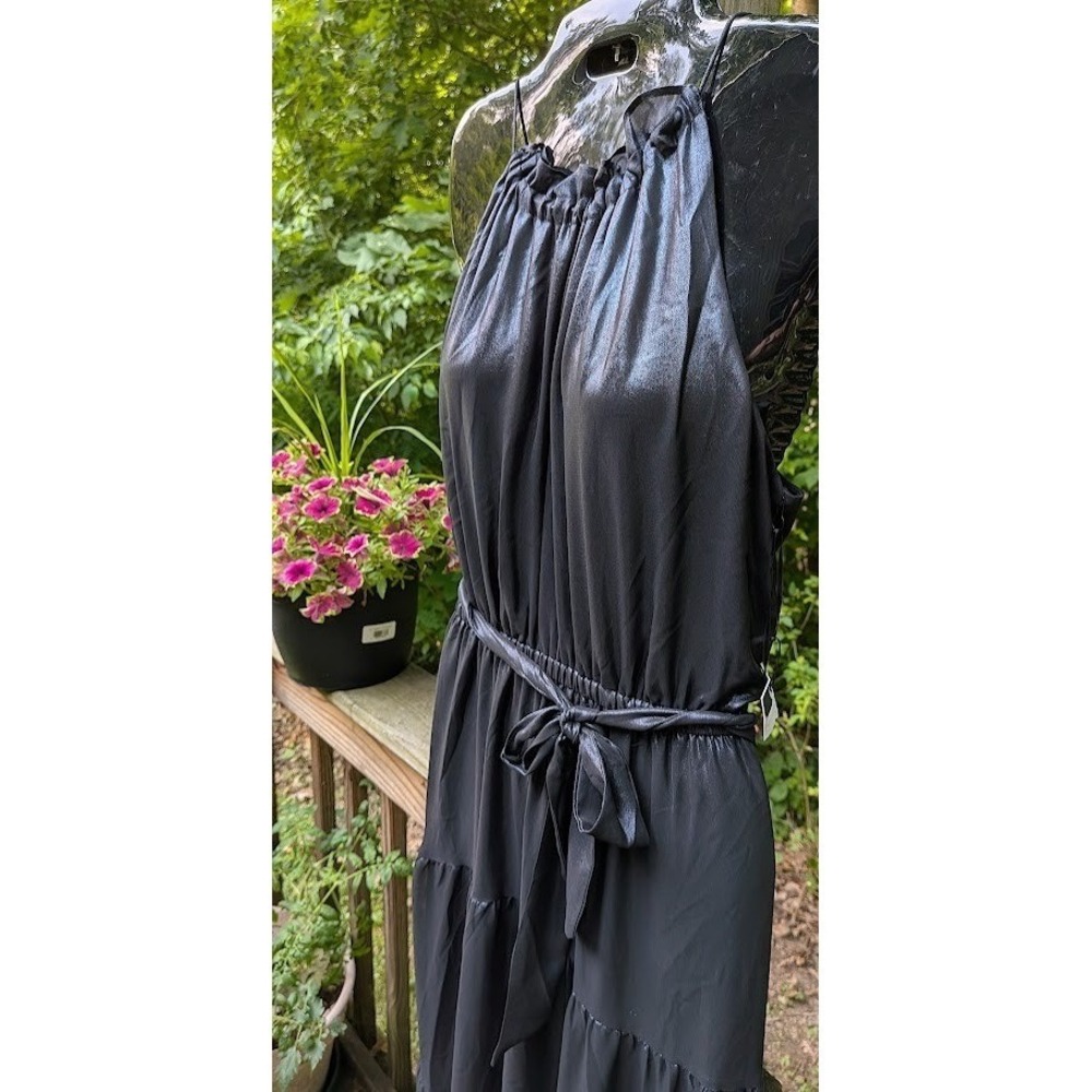 New Simply Vera Wang Maxi Dress M Shiny Blue Iridescent Tiered Glam Shimmer - Picture 4 of 15